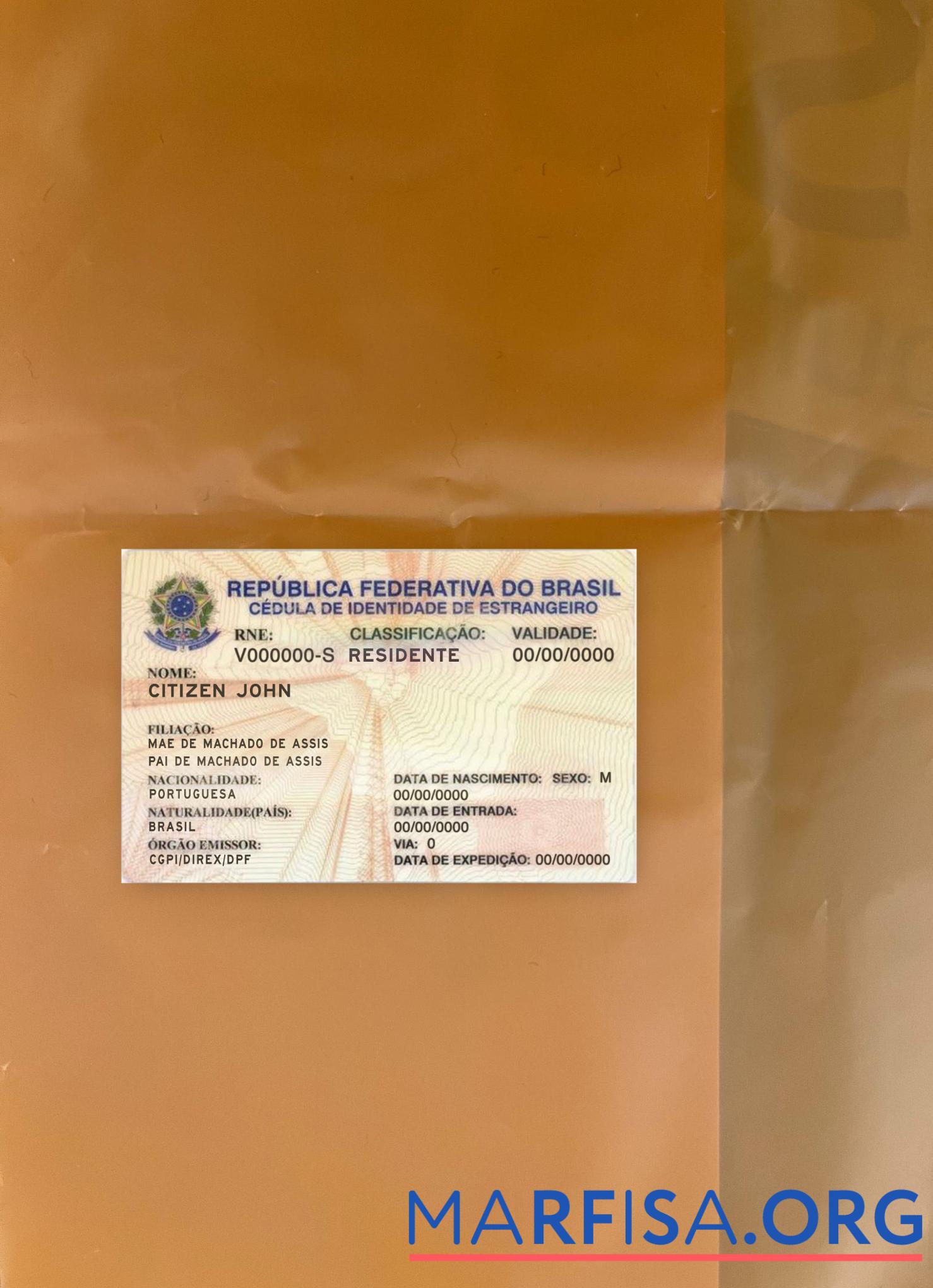 Downloadable Brasil resident permit photolook front download for verification